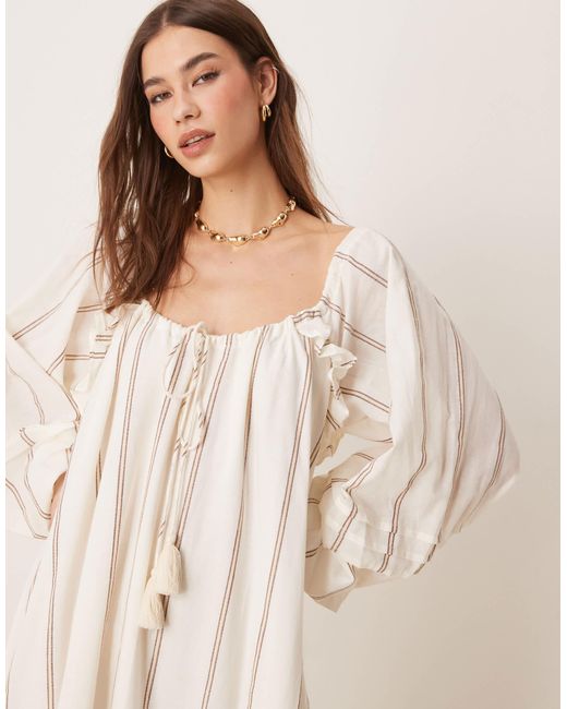 ASOS Natural Maxi Dress With Ruched Channel Neckline And Tiered Hem