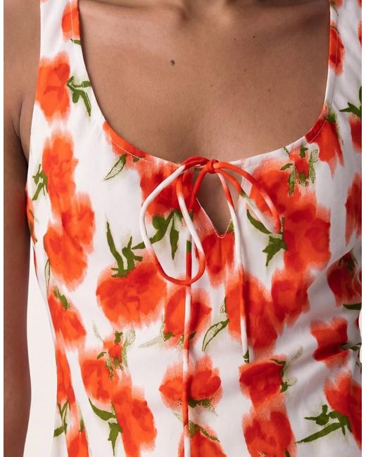 ASOS White Scoop Neck Tie Front Midi Dress