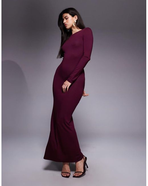 ASOS Purple Plunge Back Maxi Slash Neck Dress