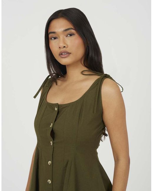 Brave Soul Green Strappy Button Front A-Line Mini Dress