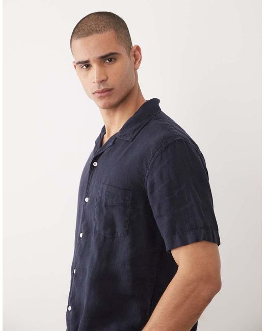 Gant Blue Garment Dyed Open Collar Linen Shirt for men
