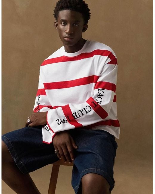 Bershka Red Long Sleeve Print T-shirt for men