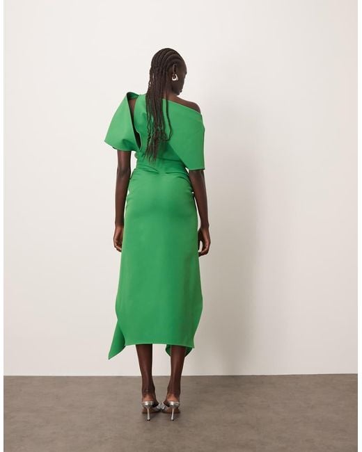 ARRANGE Green Draped Bodice Square Cut Hem Midi Dress