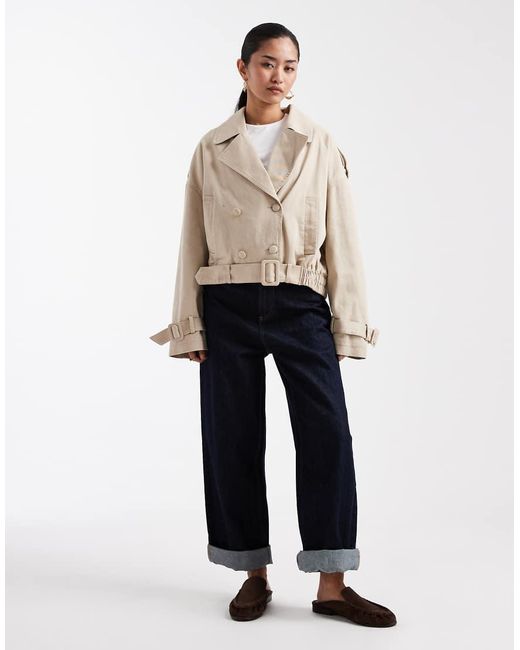 Miss Selfridge Natural Belted Cropped Trench Jacket