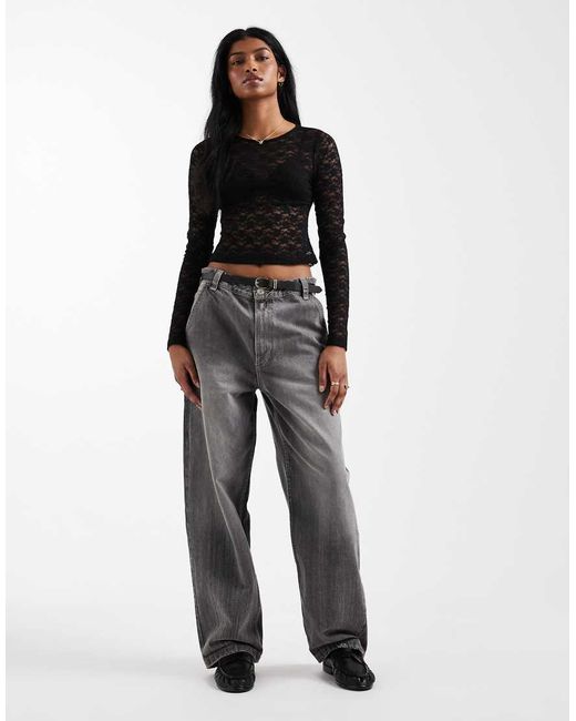ASOS Black Lace Sheer Long Sleeve Cropped Top