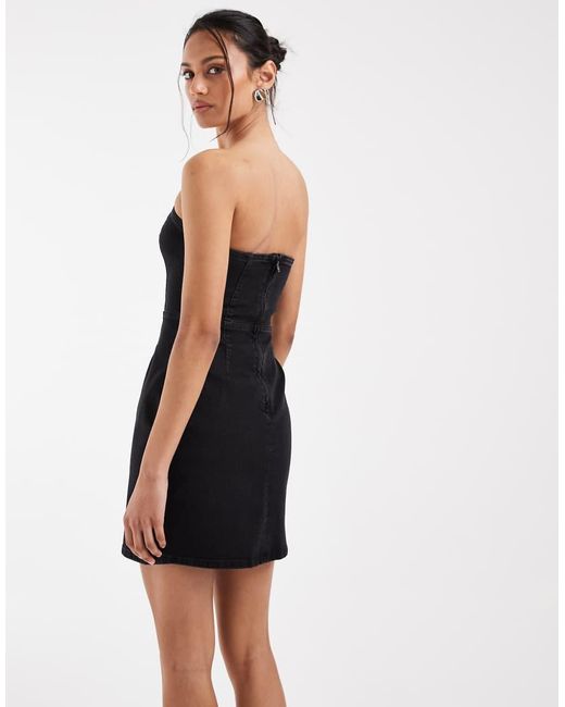 ASOS Brown Denim Bandeau Mini Dress