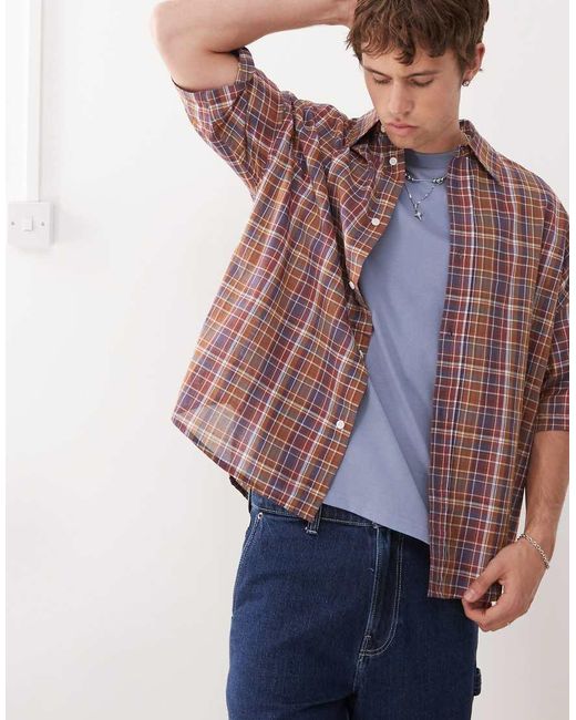 Camicia Oversize Rossa E A Quadri di Weekday in Blue da Uomo