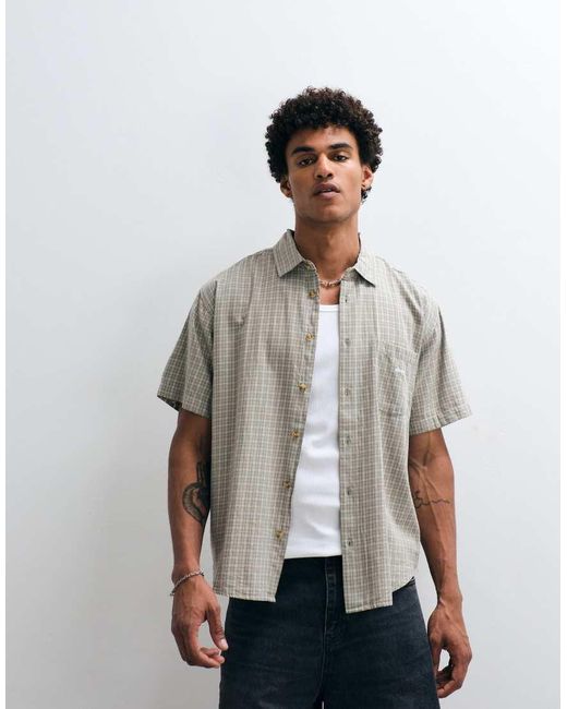 Obey Blue Bigwig Ian Woven Short Sleeve Stripe Shirt for men