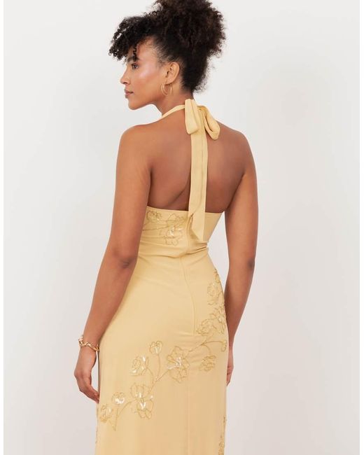 Maya Natural Floral Motif Halter Neck Midaxi Dress