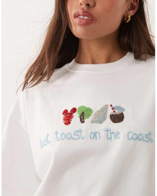 Six Stories White Bridal Embellished Beaded "Last Toast On The Coast" T-Shirt