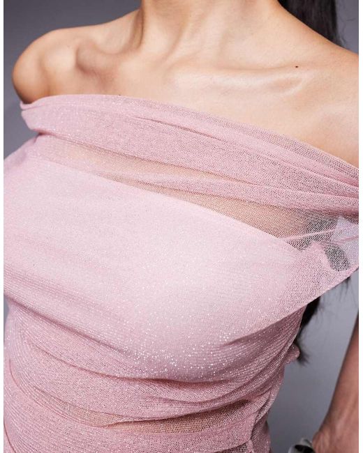 ASOS Top Van Aangerimpeld Mesh Met Korte Mouwen En Blote Schouders in het Gray
