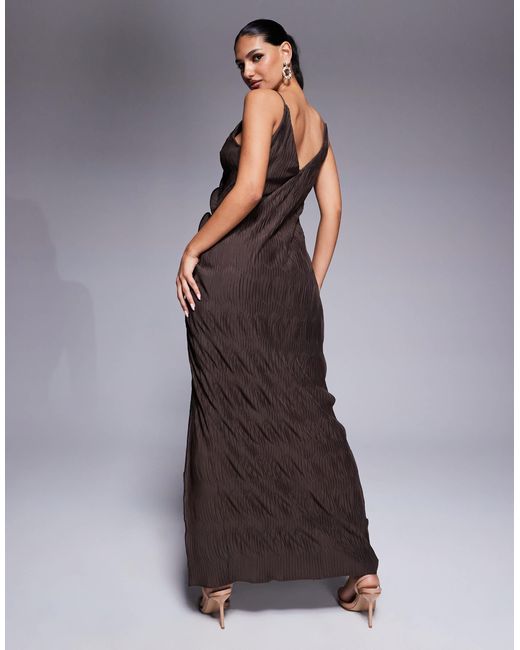 ASOS Brown Plisse Cami Maxi Dress With Waterfall Corsage Ruffle