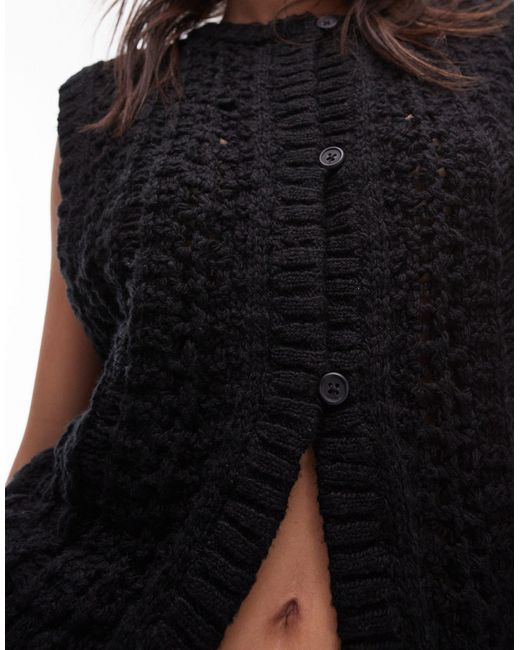 TOPSHOP Black Knitted Stitch Detail Tank