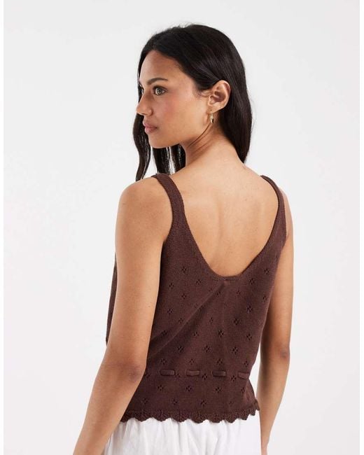 Pieces White Tie Waist Broderie Knitted Cami Top