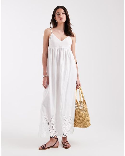 ONLY White Tie Back Maxi Dress With Embroidered Hem Detail