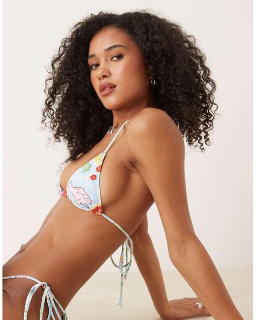 Motel Orange Pami Bali Print Triangle Bikini Top