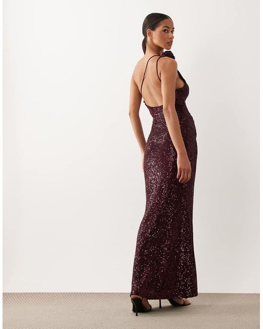 ASOS Red One Shoulder Sheet Sequin Midi Dress With Swirled Corsage Details