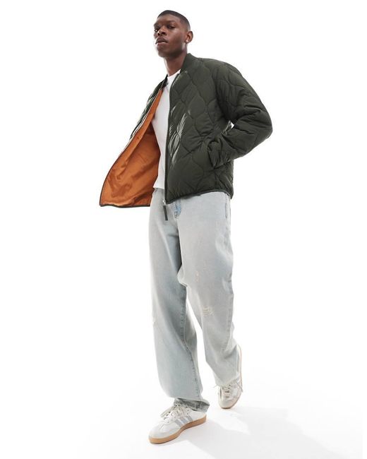 Jack & Jones Green Quilted Bomber Jacket for men