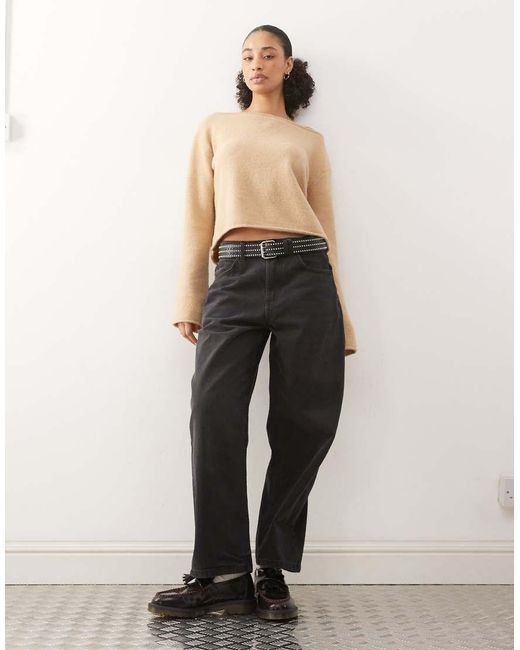 Monki Natural Relaxed Off Shoulder Knitted Jumper