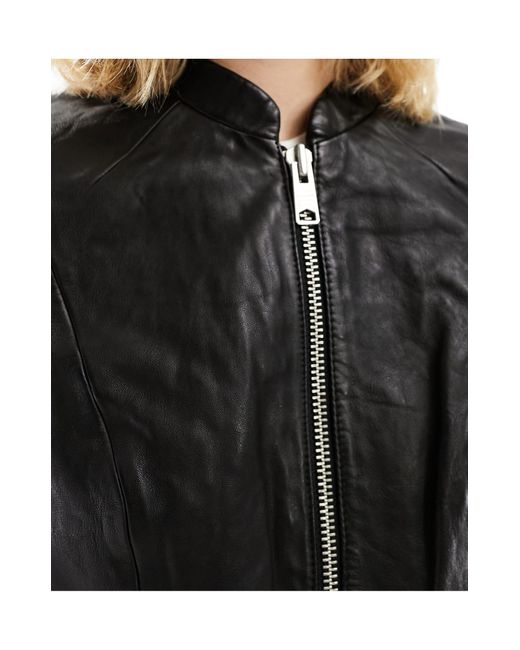 AllSaints Black Sadler Slim Fit Leather Zip Through Jacket
