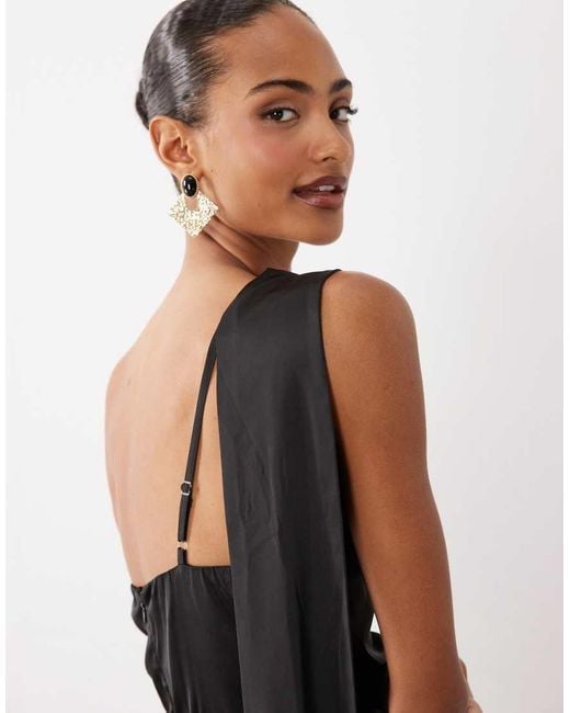 TFNC London White Satin One Shoulder Drape Back Split Detail Maxi Dress