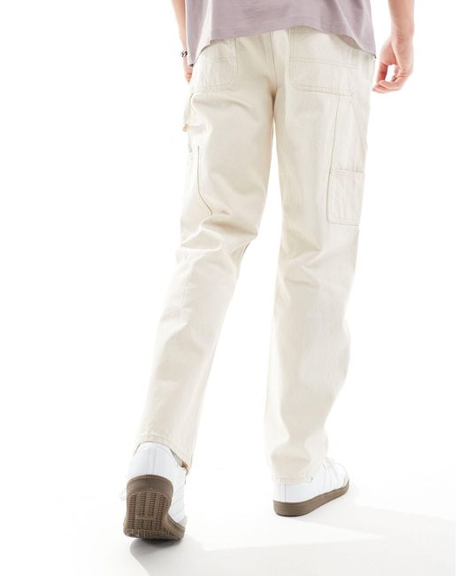Only & Sons White Loose Fit Carpenter Jeans for men