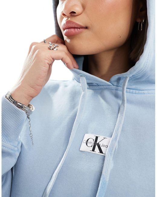 Calvin Klein Blue Washed Woven Label Hoodie