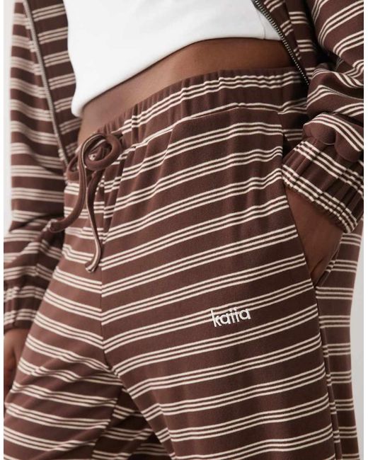 Kaiia Brown Jersey Fleece Wide Leg Drawstring Trousers Co-Ord