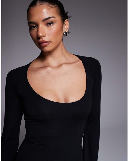 ASOS Black Super Scoop Mini Dress With Flute Sleeves