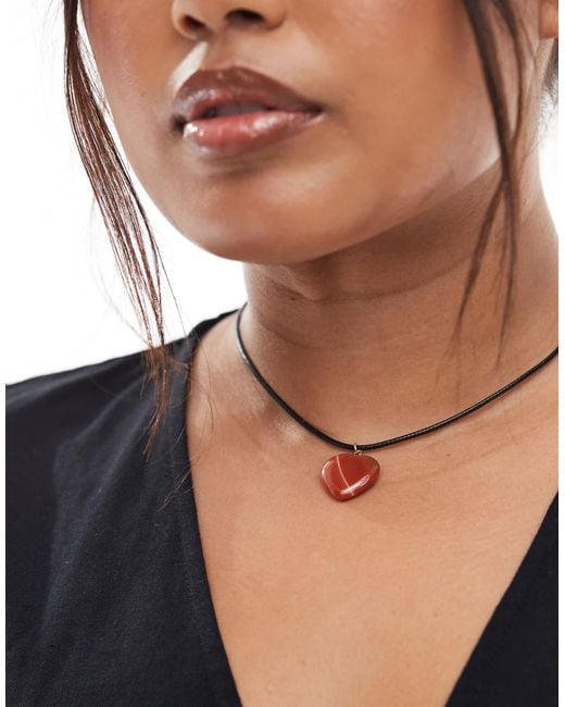 ASOS Blue Asos Design Curve Mid Length Cord Necklace With Red Puff Heart