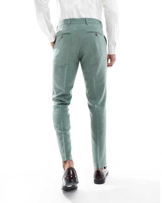 SELECTED Green Linen Mix Slim Fit Suit Trousers for men