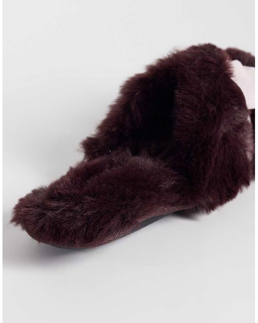 Boux Avenue Brown Open Toe Diamante Heart Bow Front Plush Slippers