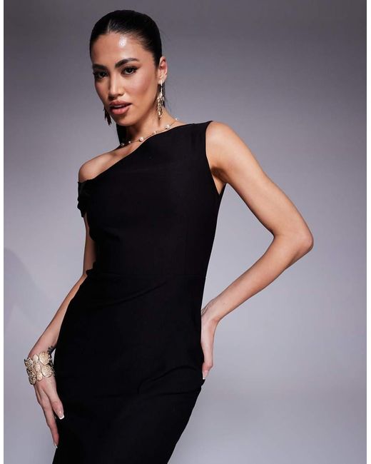 Vesper Blue Bengaline One Shoulder Knot Detail Maxi Bodycon Dress