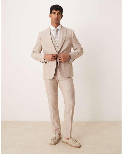 ASOS Natural Linen Cotton Blend Slim Suit Jacket for men