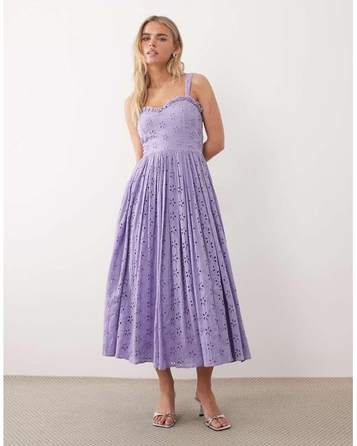 LACE & BEADS Purple Broderie Cotton Corset Midaxi Dress