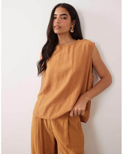 ASOS Brown Crinkle Shell Tie Back Top Co-ord