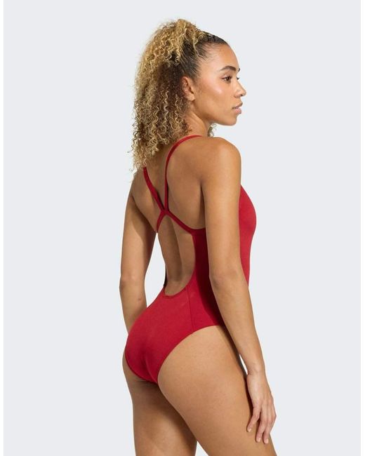 Adidas Originals Red Thin Straps V-back Swimsuit