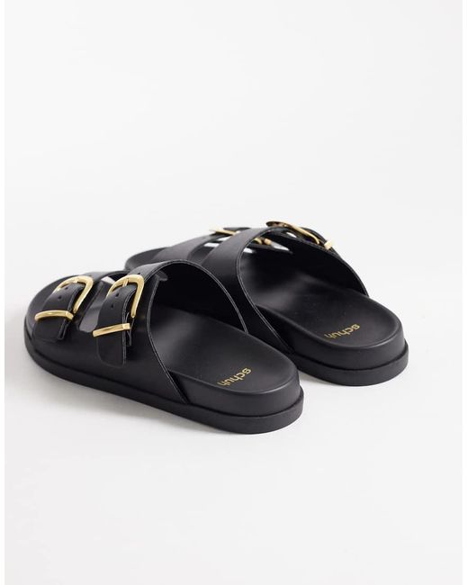 Schuh Black Trish Double Buckle Flat Sandal