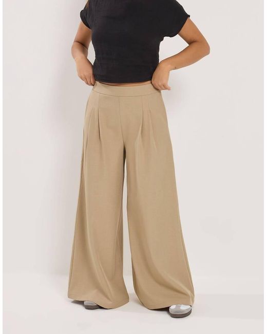 PixieGirl Natural Petite Pleated Palazzo Trousers