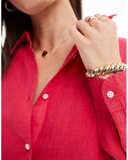 Superdry Red Casual Linen Boyfriend Shirt