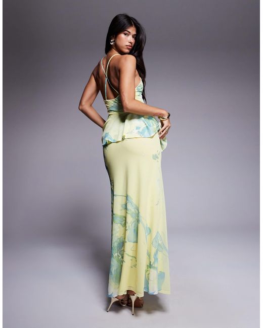 ASOS Blue Cami With Peplum Detail Mesh Maxi Dress