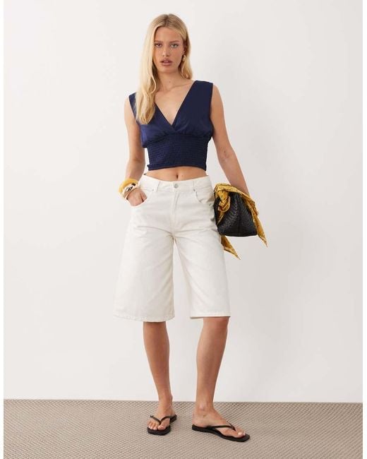 Mango Blue Teen Deep V Ruched Waist Top