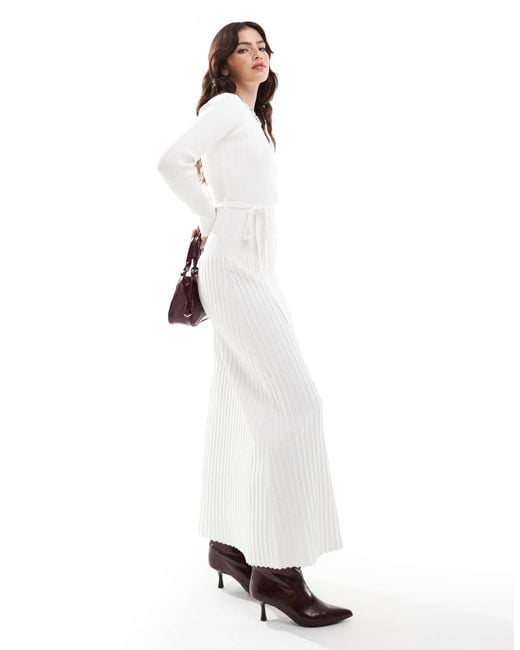4th & Reckless Ribbed Knit Pleat Skirt Detail Tie Waist Maxi Dress in White  | Lyst
