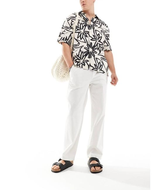 Only & Sons White Linen Mix Loose Fit Trouser for men
