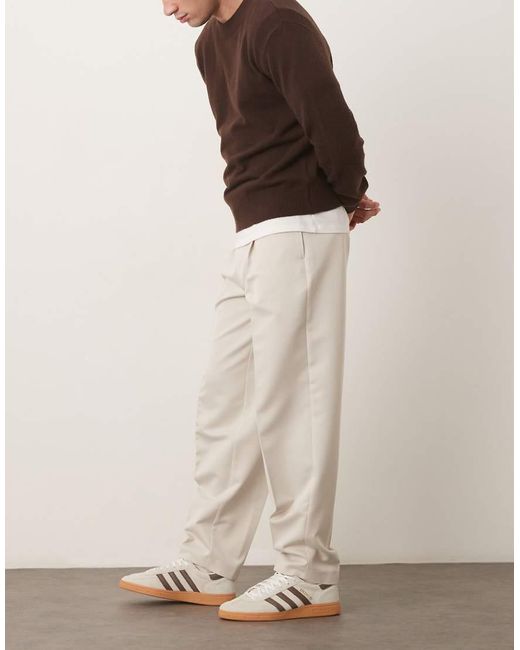 ASOS Natural Tailored Oversized Tapered Trousers With Front Pleat for men