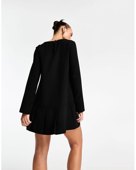 ASOS Black Long Sleeve Dropped Waist Box Pleat Mini Dress