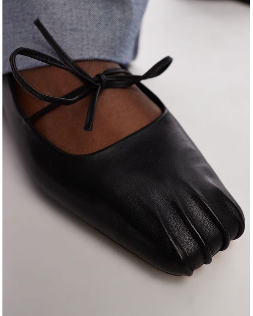 TOPSHOP Blue Bridget Leather Ballet Flats With Pinched Toe