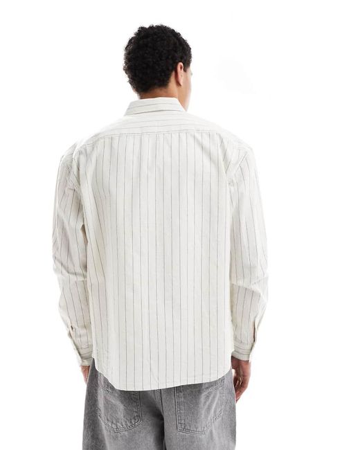 New Look White Stripe Oversized Shirt for men
