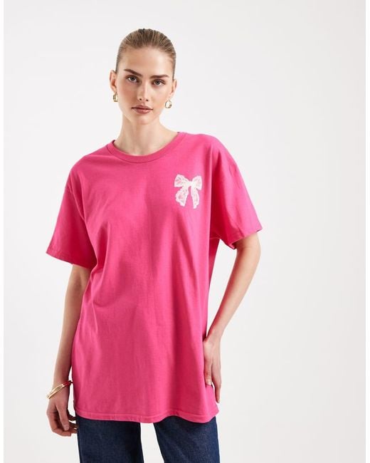 Miss Selfridge Pink Graphic Bow T-Shirt