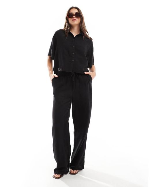 Vero Moda Black Mix & Match Linen Wide Leg Tie Waist Trousers
